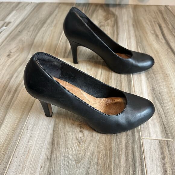 Clarks Shoes - Clarks Collection Shoes 10M Black Leather Comfort Cushion Heels Career Pumps